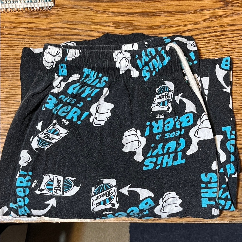 Black Graphic Lounge Joggers with Teal and White Print